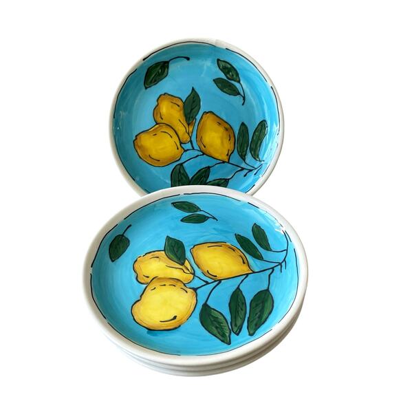 Blue Sky Clayworks Lemon Sky Side Plates 8in Set of 4 Blue & Yellow NEW - Picture 7 of 13